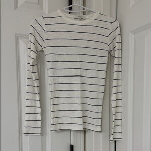 Vince Cream and Black Striped Long Sleeve Tee